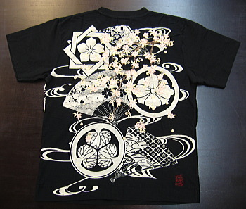 和柄半袖Tシャツ 流水に家紋